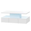 ON-TREND Modern Glossy Coffee Table With Drawer, 2-Tier Rectangle Center Table with LED lighting for Living room, 39.3''x19.6''x15.3'', White