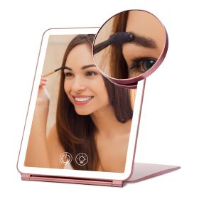 Folding Travel Makeup Mirror With 10X Magnifying Mirror 3 Color LED Lights Dimmable Brightness Rechargeable Battery Tabletop Portable Cosmetic Mirror (size: S)