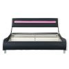 Faux Leather Upholstered Platform Bed Frame with led lighting , Curve Design, Wood Slat Support, No Box Spring Needed, Easy Assemble, Queen Size,