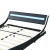 Faux Leather Upholstered Platform Bed Frame with led lighting , Curve Design, Wood Slat Support, No Box Spring Needed, Easy Assemble, Queen Size,