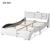 Queen Size Upholstered Faux Leather Platform Bed with LED Light Bed Frame with Slatted