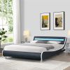 Faux Leather Upholstered Platform Bed Frame with led lighting , Curve Design, Wood Slat Support, No Box Spring Needed, Easy Assemble, Queen Size,