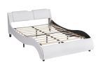 Queen Size Upholstered Faux Leather Platform Bed with LED Light Bed Frame with Slatted